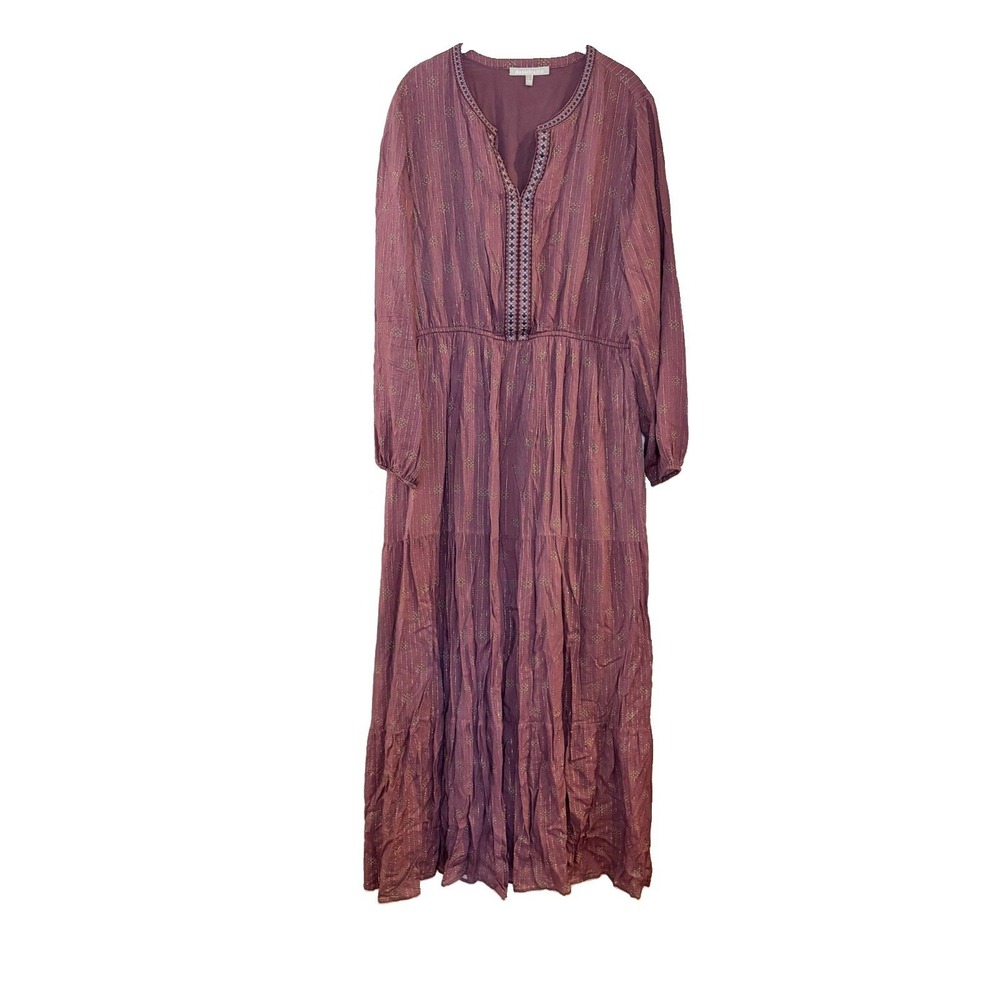 Daniel Rainn Purple Peasant Prairie Western Boho Flowy Festival Maxi Dress Tier